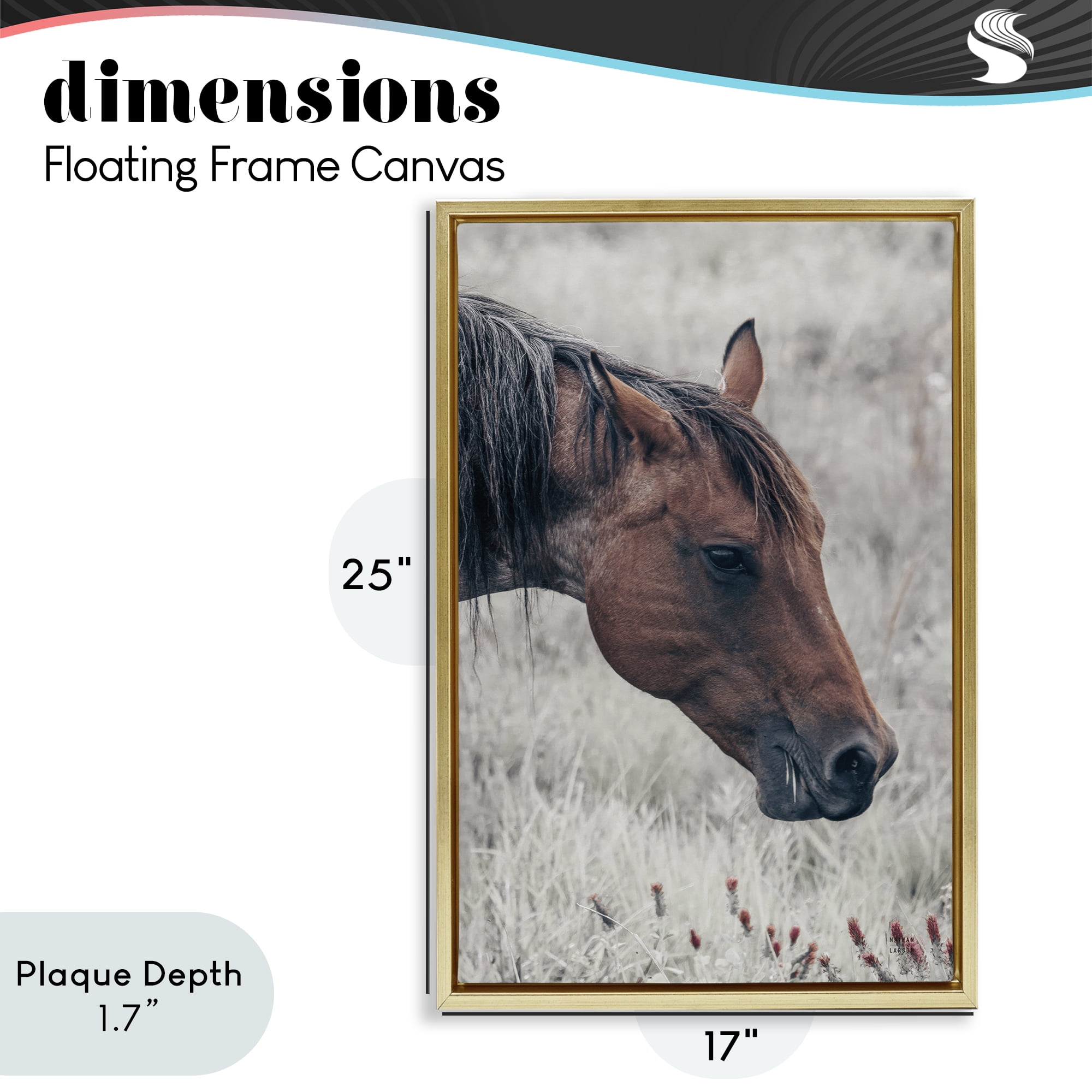 Stupell Industries Mother Horse Grazing in Meadow Gold Framed Floater Canvas Wall Art, design by Nathan Larson