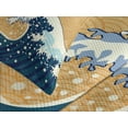 thumbnail image 4 of Ambesonne Japanese Wave Quilted Bedspread Set 3 Pcs, Foamy Sea Storm, Queen Size, Earth Yellow Dark Blue, 4 of 5