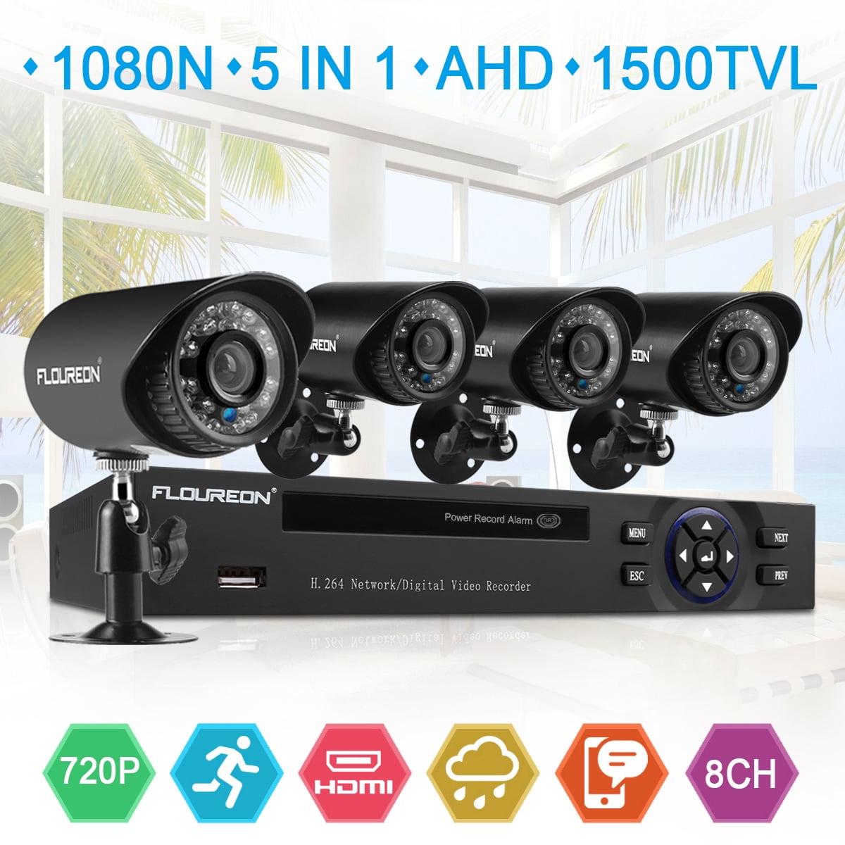 4CH 1080N CCTV HDMI DVR 1500TVL Outdoor 720P Security Camera System No HDD IP66 