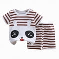 thumbnail image 3 of HCNTES Infant Baby Boy Summer Clothes Outfit Color Block T-shirt Shorts Set Toddler Checkerboard Clothes(12-18 Months,a137-Coffee), 3 of 8