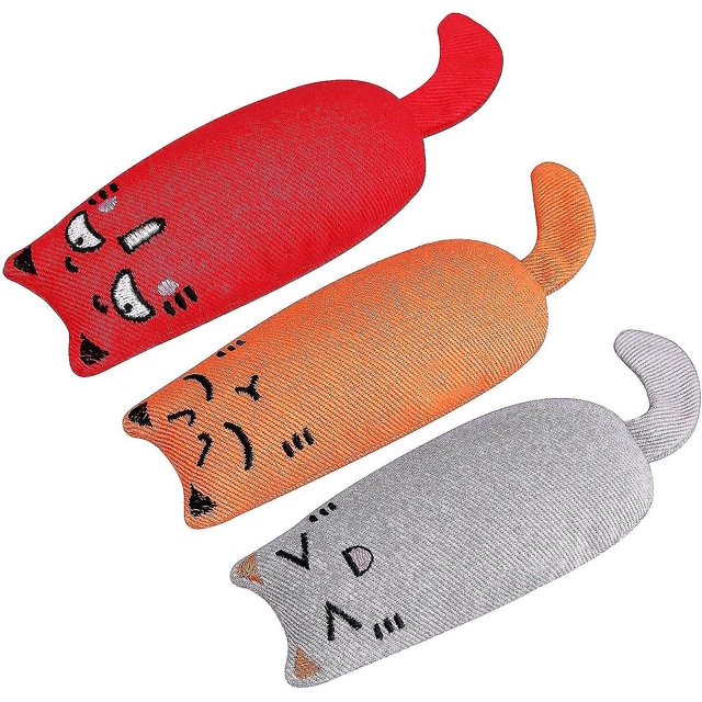 Paquete de 3 juguetes interactivos de felpa para limpieza de dientes de gato, almohada de hierba gatera para moler dientes (6,5 pulgadas)