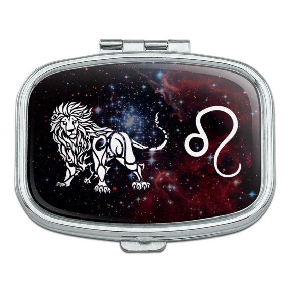 Leo Lion Zodiac Sign Horoscope in Space Rectangle Pill Case Trinket Gift Box