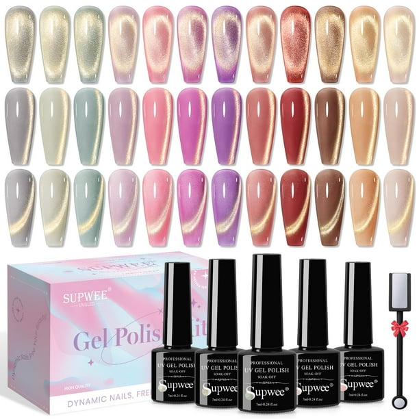 Set de esmaltes de uñas SUPWEE Cat Eye Gel 12 colores con barra magnética