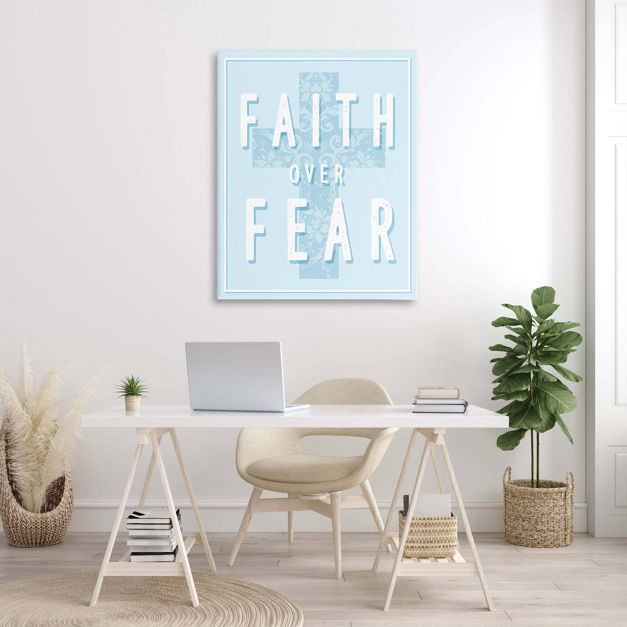Stupell Industries Blue Faith Over Fear Inspirational Painting Gallery Wrapped Canvas Art Print Wall Art, 36 x 48