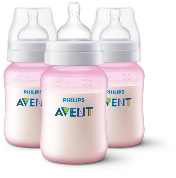 Philips Avent Anti Colic Bottle 9 Oz 3 Wide Neck Bottles - PINK Pack of 2 