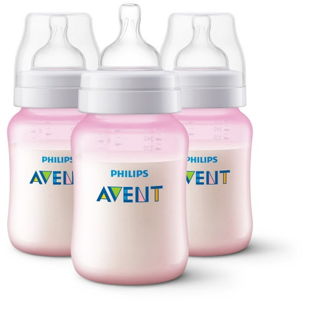 Philips Avent 9 oz Pink Edition AntiColic WideNeck Bottles 1m+, 3