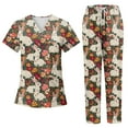 thumbnail image 2 of Black Scrubs，Women's Short-Sleeve Easter Print Nursing Scrubs Set with Pockets，Red，M, 2 of 4