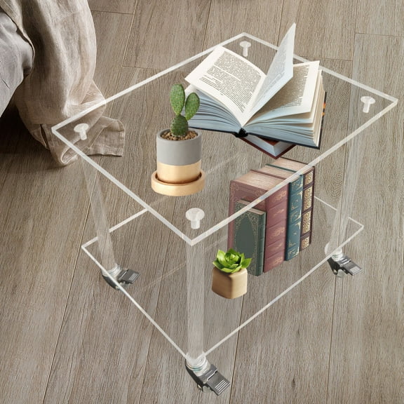 Miumaeov 2-Tier Printer Stand with Wheels Acrylic Under Desk Printer Table Clear Rolling Cart for Office Home