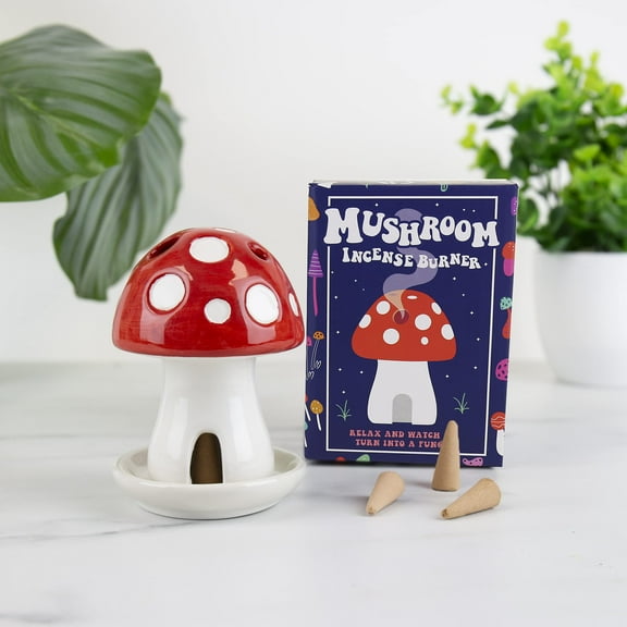 Gift Republic Mushroom Incense Burner | Includes 3 Sandalwood Cones & Resting Dish | Cute Aromatherapy Decor & Housewarming Gift Toadstool Whimsical Room Scent