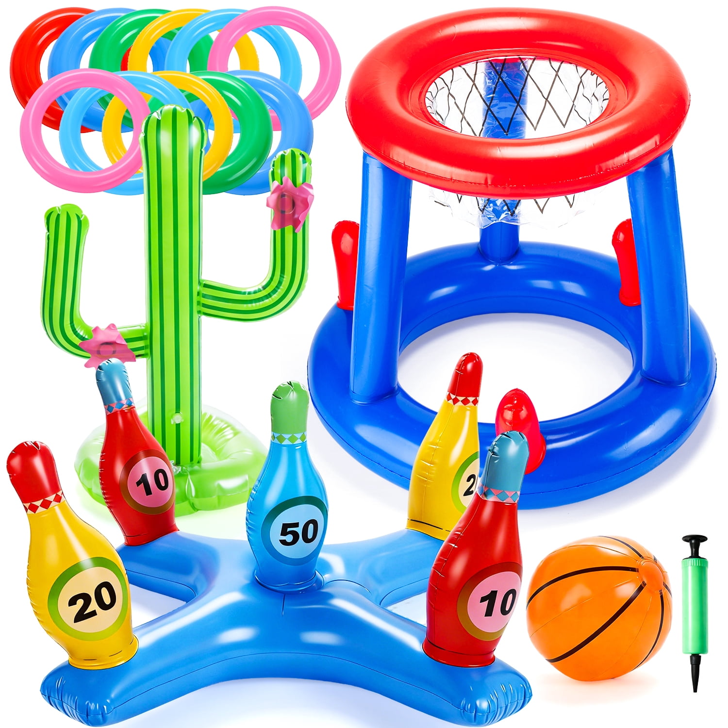 JoyStone Pool Toys Games Set, Floating Basketball Hoop Inflatable Cross Ring Toss Game Toys for Kids Adults, Summer Party Swimming Pool Water Games