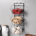 thumbnail image 7 of 3 Compartments Wall Mounted Ginger Garlic Container Countertop Onion and Potato Storage Box with Metal Rack,Length 40cm, 7 of 7