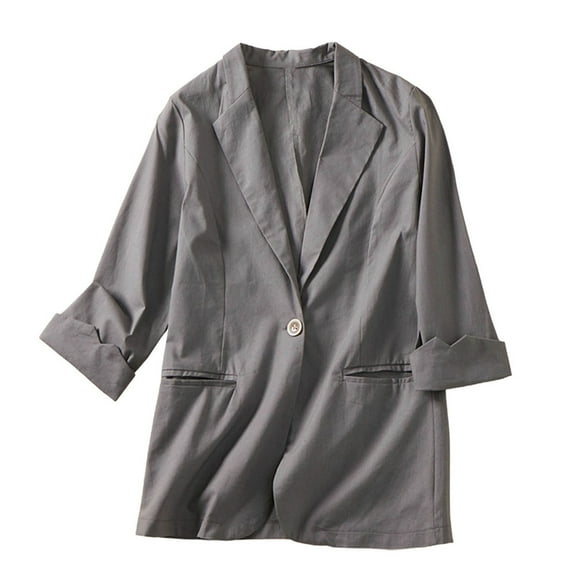 Baberdicy Women's Linen Blazer Jacket Lightweight Linen Suit Jacket for Women - Casual Long Sleeve Open Front Blazer - Spring Summer Office Coat (S-XXL) (Grey | L)