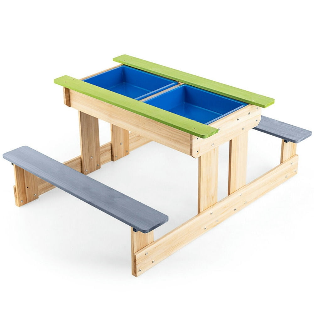GVN 3-in-1 Outdoor Wooden Kids Water Sand Table with Play Boxes, Kids Desk and Chair Set for Arts & Crafts, Snack Time, Homeschooling, Homework GVN 3-in-1 Outdoor Wooden Kids Water Sand Table with Play Boxes, Kids Desk and Chair Set for Arts & Crafts, Snack Time, Homeschooling, Homework
