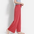 thumbnail image 3 of Defitshape Women's High Waisted Pants Plus Size Straight Leg Cropped Solid Plain Wide Leg Palazzo Lounge Pant Drawstring Bottoms Casual Red X-Large, 3 of 5