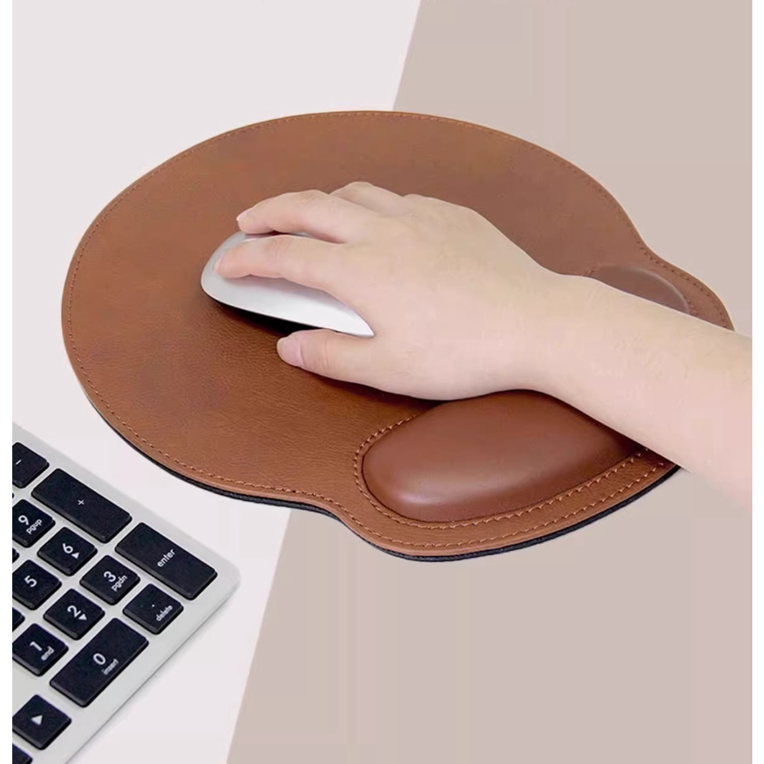 Stitched Leather Wrist Rest Set, Non-Slip Mouse Pad and Keyboard Wrist Support for Laptop and Office