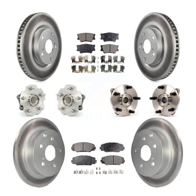 Transit Auto Front Rear Hub Bearings Assembly Coated Disc Brake Rotors and Ceramic Pads Kit (10Pc) for Car Toyota RAV4 with 3rd Row Seating - Left Right Side (Driver Passenger) KBB-112700