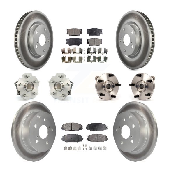 Transit Auto Front Rear Hub Bearings Assembly Coated Disc Brake Rotors and Ceramic Pads Kit (10Pc) for Car Toyota RAV4 with 3rd Row Seating - Left Right Side (Driver Passenger) KBB-112700