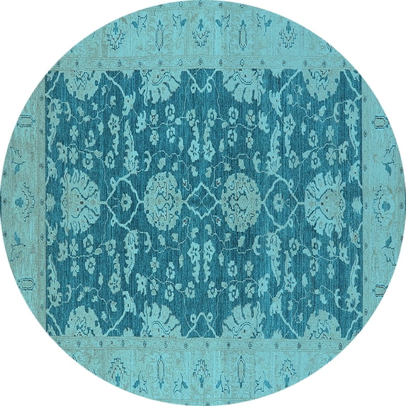 Ahgly Company Indoor Round Oriental Light Blue Industrial Area Rugs, 8' Round