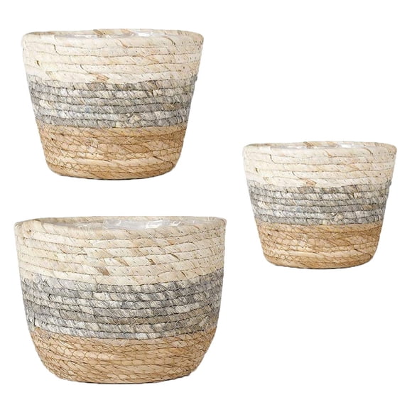 QUMIIRITY 3Ud Maceta Decorativa De Paja Hecha A Mano Para Uso En Casa Con Textura Natural