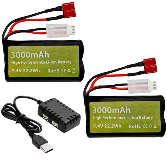 Batería Fytoo 7.4V 3000mAh 2S Li-ion con conector T y cargador 2 en 1