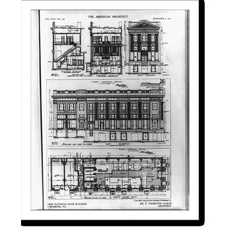 Historic Print, [Composite of 5 architectural drawings of the First National Bank, Lynchburg, Va.], 16" x 20"