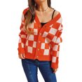 thumbnail image 3 of Liacowi Women Juniors Knit Cardigan Long Sleeve Sweater Plaid Knitwear Coat Fall Casual Buttons Casual Tops Loose Outwear for Teen, 3 of 8
