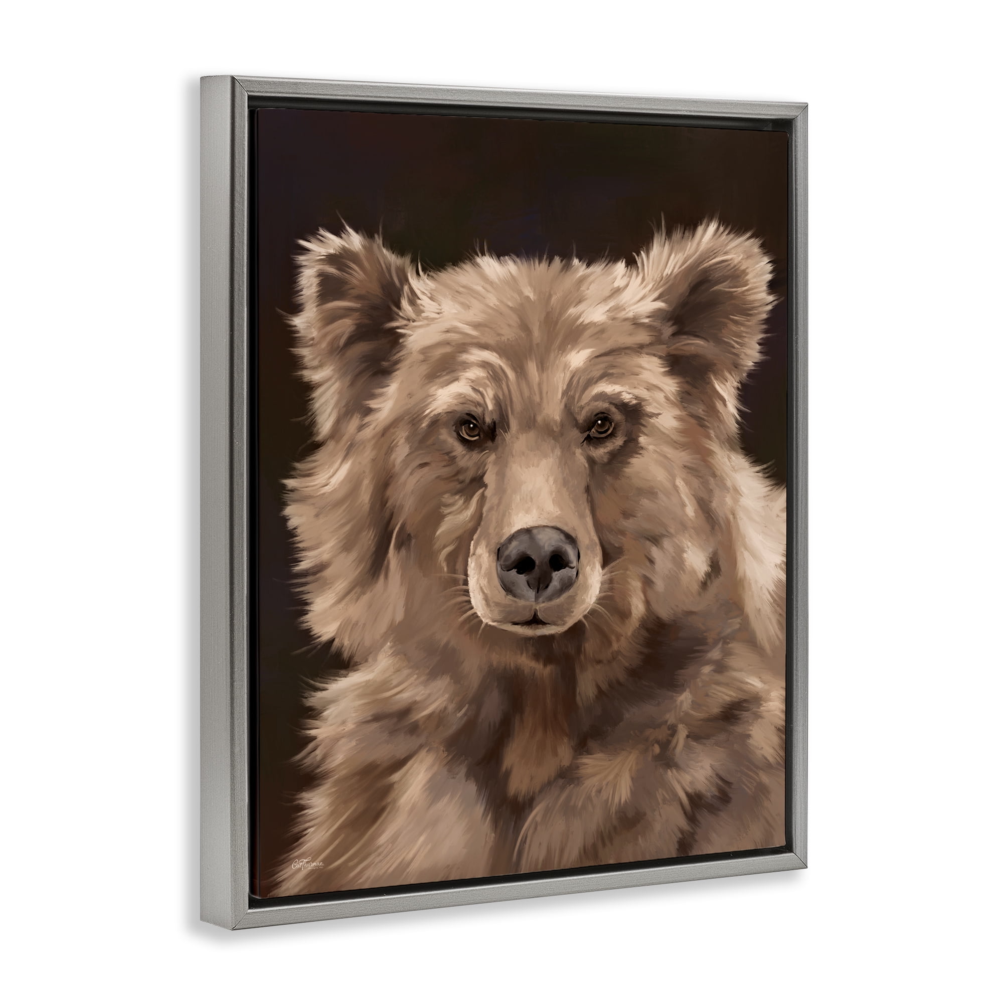 Stupell Industries Fluffy Bear Cub Animals Painting Gray Floater Framed Canvas Art Print Wall Art, 17 x 21