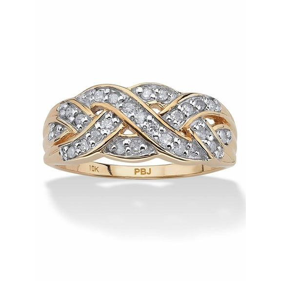 PalmBeach Jewelry 1/4 TCW Round Diamond in Solid 10k Yellow Gold Braid Ring