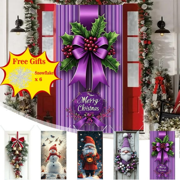 Antqov Christmas Door Cover Hanging Funny Door Cover Christmas Decorations 71x35" Colorful Background Backdrop Banners for Home Garden Door Holiday House Christmas Party Decor Gifts