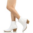 thumbnail image 5 of Soda Women's Pointy Toe Cowboy Mid Calf Stacked Heel Booties, White ,  8.5 M US, 5 of 5