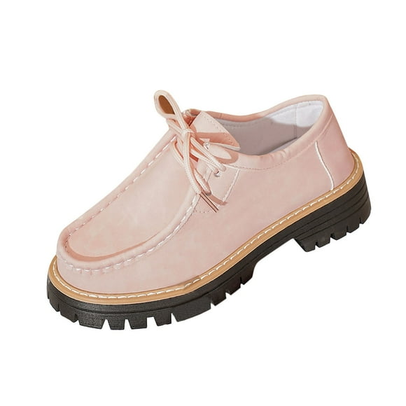 FRSASU Women Suede Platform Wedge Rocker Loafers Comfortable Round Toe Wedge Non-Slip Casual Lace Up Dress Moccasin Shoes Pink