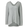 thumbnail image 2 of Gibobby Suéter para mujer, Suéter con cuello en V para mujer, estilo coreano, a rayas, de punto ajustado(Gris,XG), 2 of 5