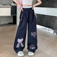 thumbnail image 5 of TIREOW Girls Cargo Pants Bow Print Elastic Waisted Wide Leg Cargo Sweatpants Streetwear Lightweight Quick Drying Casual Joggers, 5 of 6