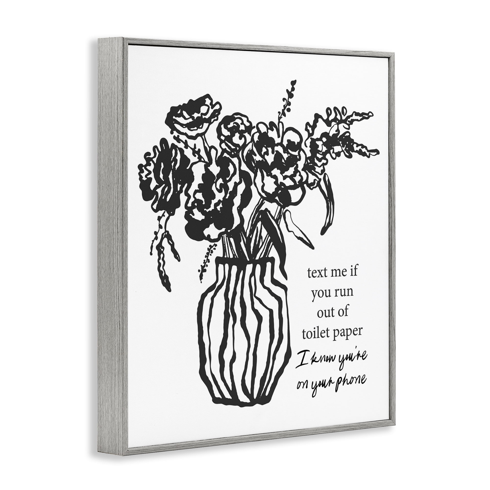 Stupell Industries Text Me Bathroom Florals Gray Framed Giclee Art, design by Lettered and Lined
