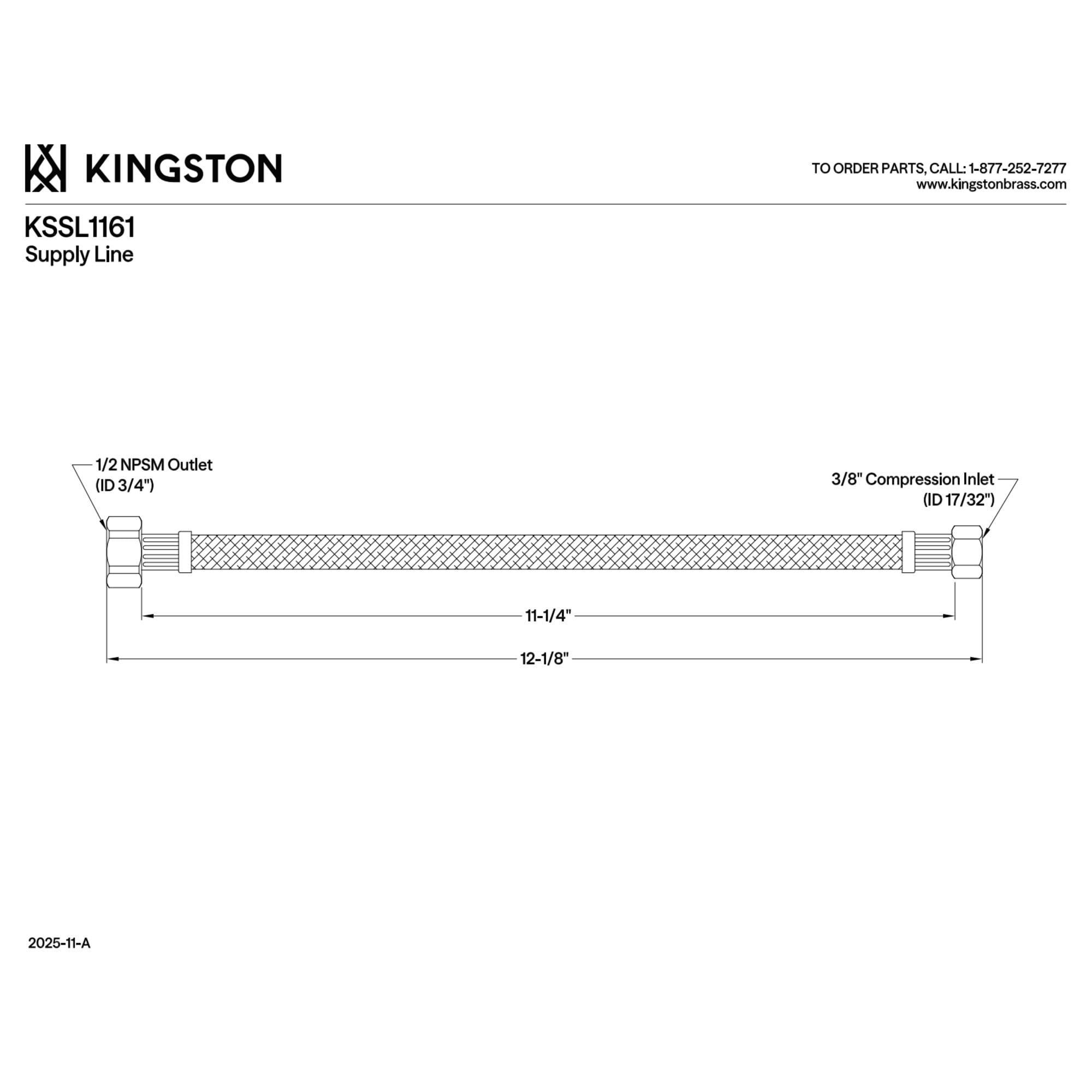 Kingston Brass KSSL1161 12-Inch Hose in Stainless Steel
