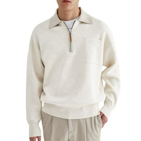 FhsagQ Men's Shirts Shirts for Men Super Fit Mens Autumn and Winter Lapel Zipper Casual Long Sleeved Top Sweater Men'S Coat Men Shirts Tops Comfortsoft Men Shirts Tops Beige XL