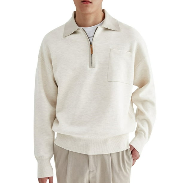 Gibobby Playera tipo polo hombre Suéter superior informal de manga larga con media cremallera y solapa para hombre, otoño e invierno, abrigo para hombre(Beige,M)