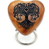 5MOONSUN5's Wooden Heart Tree Of Life Engraved Urn Keepsake Cremation Urn for Human pet Ashes Handcrafted Urn Heart Shaped - Perfect for Adults & Infants with Brass Stand 3 inch