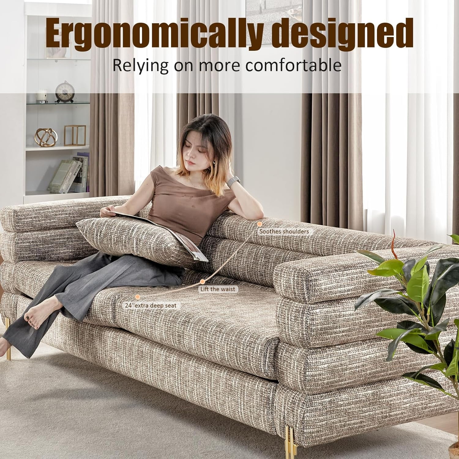 AMERLIFE 2 Piece Set, Modern Sofa Couch, 24'' Deep Seat, 85