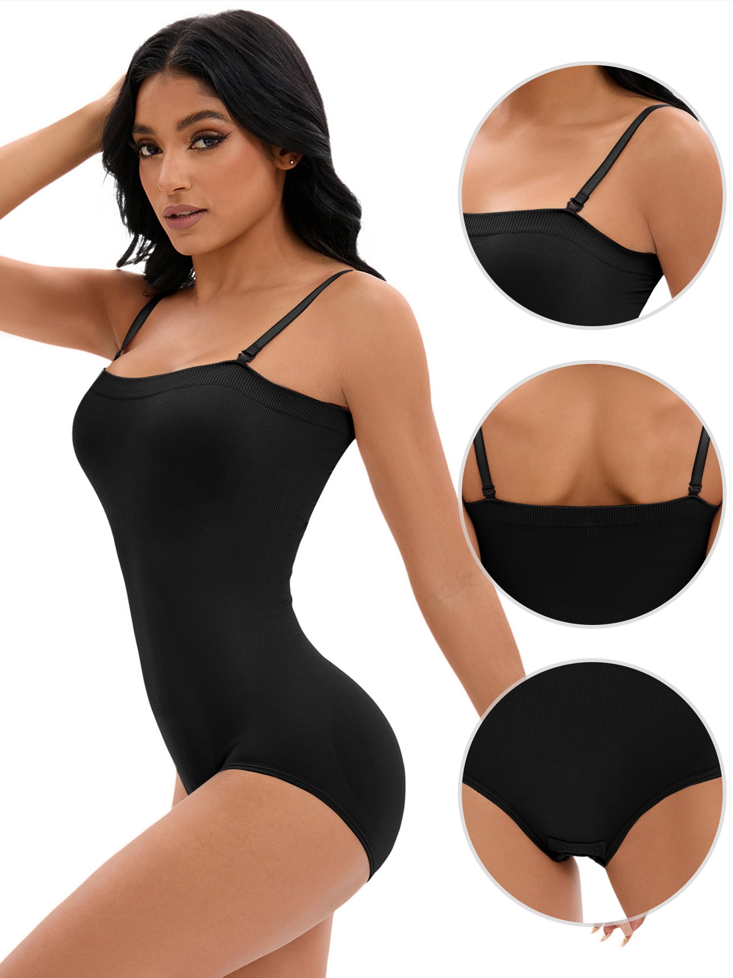 DARING DIVA Button Bottom Shapewear Cami Slimming Butt Lifter Bodysuit L Black
