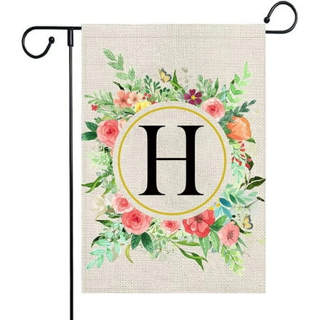 Newhomestyle Personalized Wreath Letter H Summer Welcome Garden Flags 12x18 Double Sided Burlap Initial Family Last Name Small Yard Flag