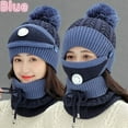 thumbnail image 2 of Viworld 3IN1 Winter Knitted Hat with Scarf &Mask Cover Set Full Face Cover for Women Navy blue, 2 of 6