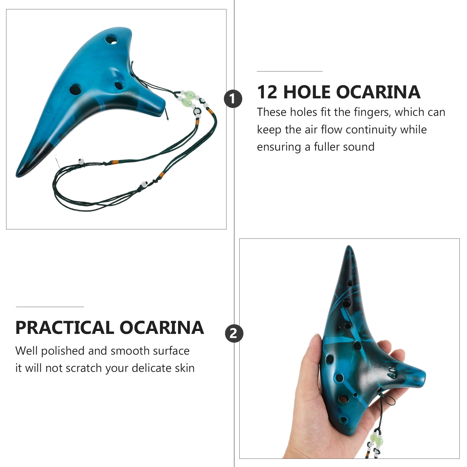 Tenor Ocarina 12 Hole Ocarina Musical Instrument for Beginner Holes Ocarina Well-made Ocarina Child 19.5X10X4.5CM Blue