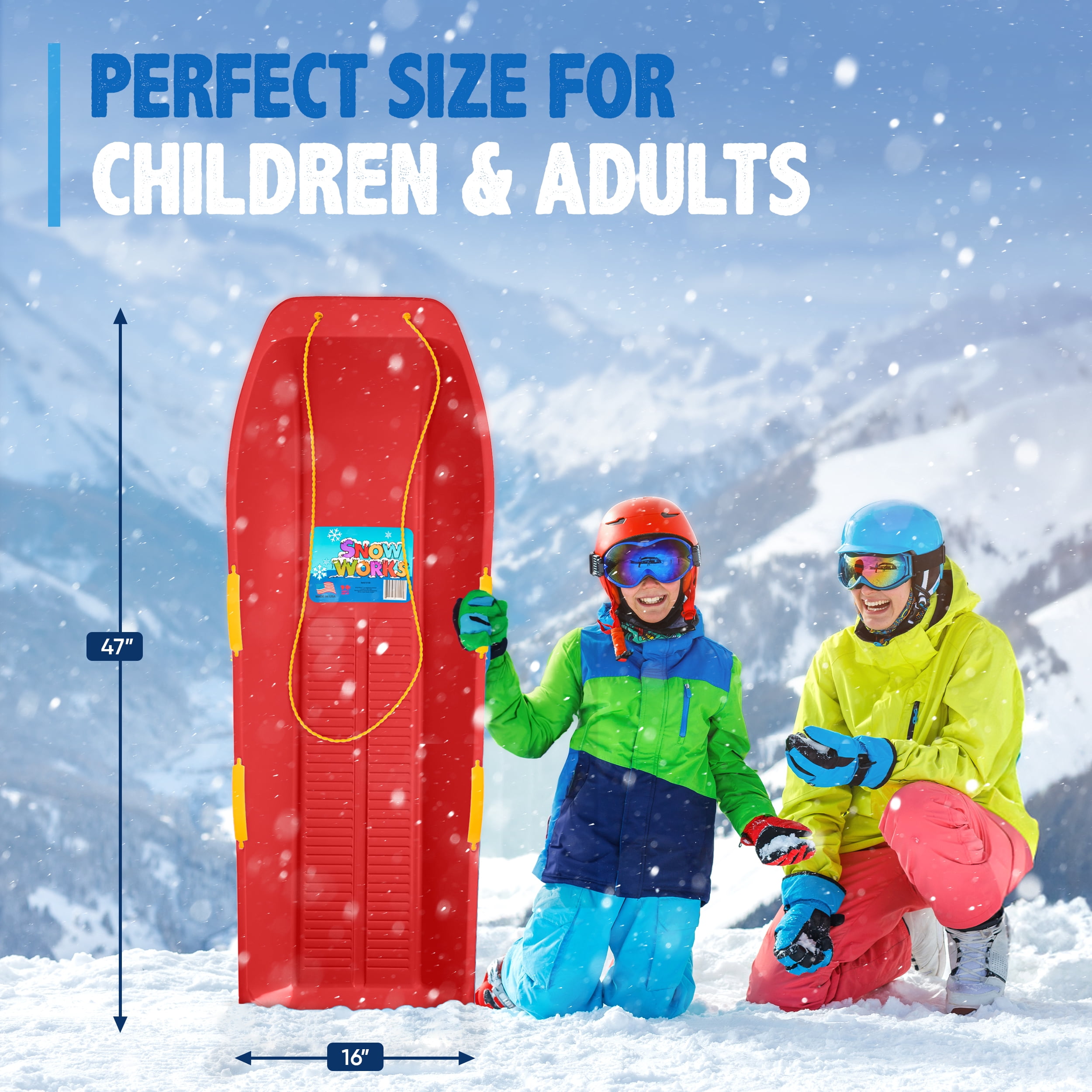Snow Works LIFETIME 47.5" High-Density Toboggan Snow Sled for Kids and Adults (Red, 1 Pack)