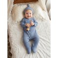 thumbnail image 6 of Cenuakty Infant Baby Boy Footed Romper Fashionable Solid Color Long Sleeve Ribbed Jumpsuit with Hat, 6 of 9