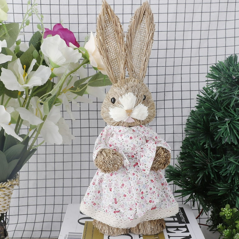 Cute Easter Straw Bunny Standing Rabbit Statue Sculpture Easter Theme Party Supplies Desktop Wedding Home Decoration Kids Toys D, Size: Medium