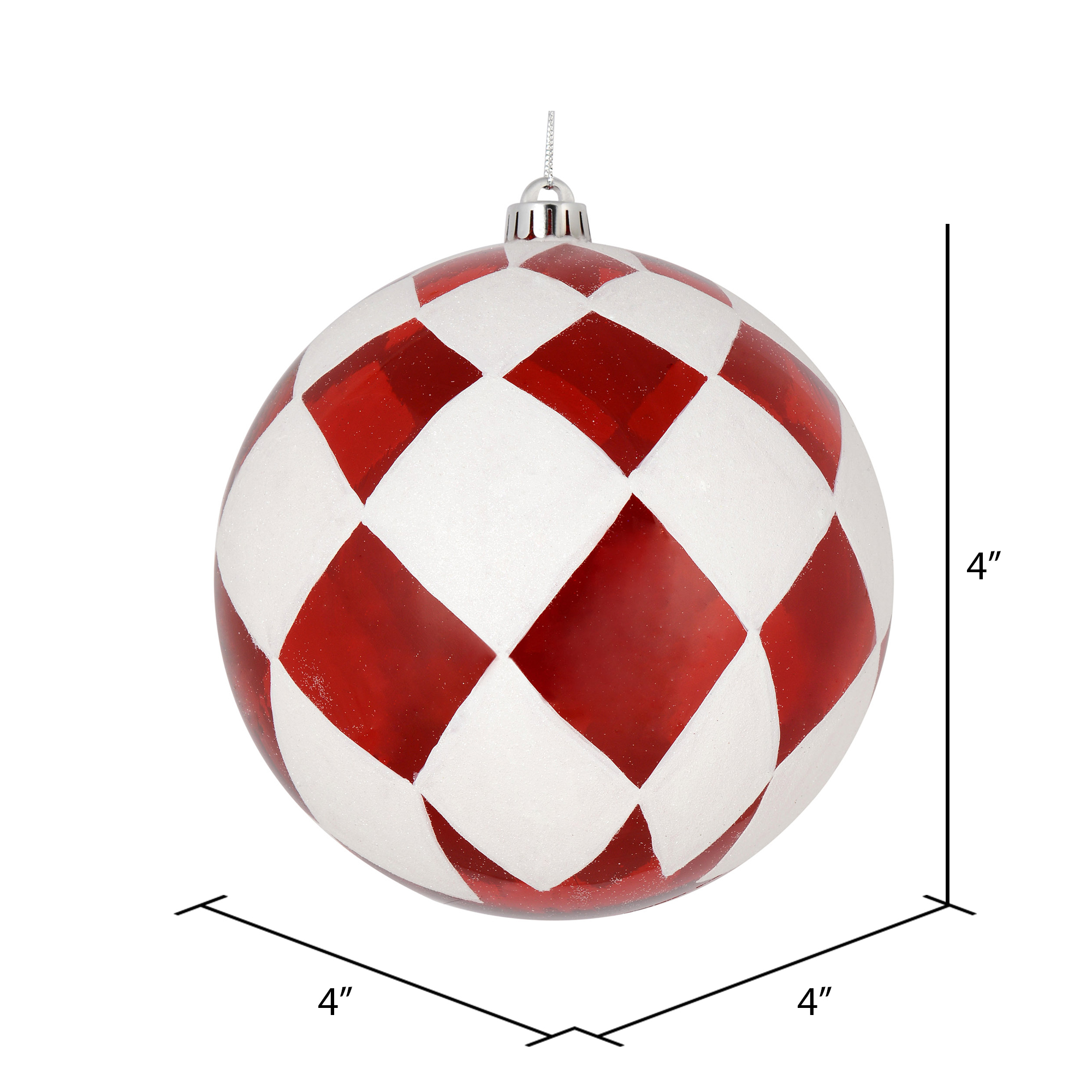 Vickerman 4" Red Ball with White Diamond Glitter Christmas Ornament, 4 per Bag - image 2 of 2