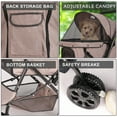 thumbnail image 4 of 4 Wheel Dog Stroller, Wedyvko Foldable Pet Stroller with Storage Basket for Small Medium Dogs & Cats (KHAKI), 4 of 7