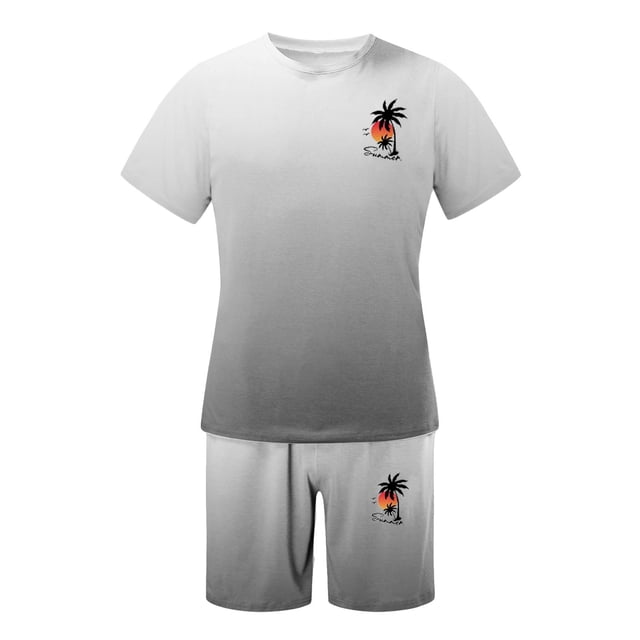 toraway Ensembles pour Hommes Tenues 2 Pcs Été Automne Costume d'Automne pour Hommes Grande Taille Manches Courtes Col Rond Ensemble de Sport Décontracté Petit Imprimé Noix de Coco TTG