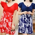 thumbnail image 4 of ENJOYW Swim Dress Loose V Neck Polyester Floral Tummy Control One-piece Swimdress for SummerPolyester, 4 of 7